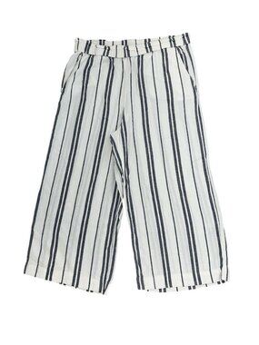 H&M Linen Blend  Striped Women’s Wide Leg Crop Pant Size 10 White Coastal Boho